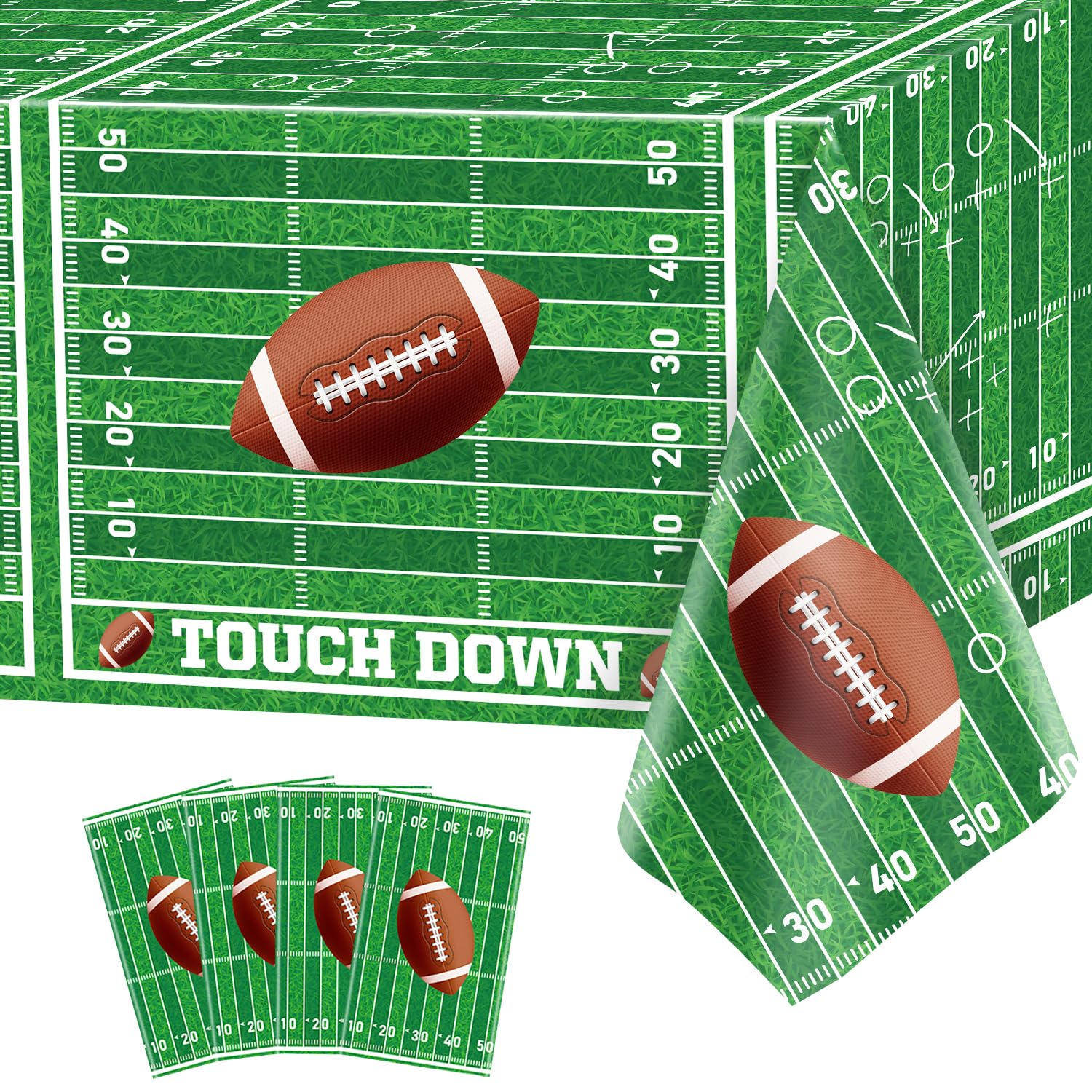 Inspireyee Football Tablecloths, 4 Pack Football Table Cover, Rectangular Game Day Table Cover Football Field for Footbal Decorations, Tailgate Football Party, Football Party (Football-2-zb)