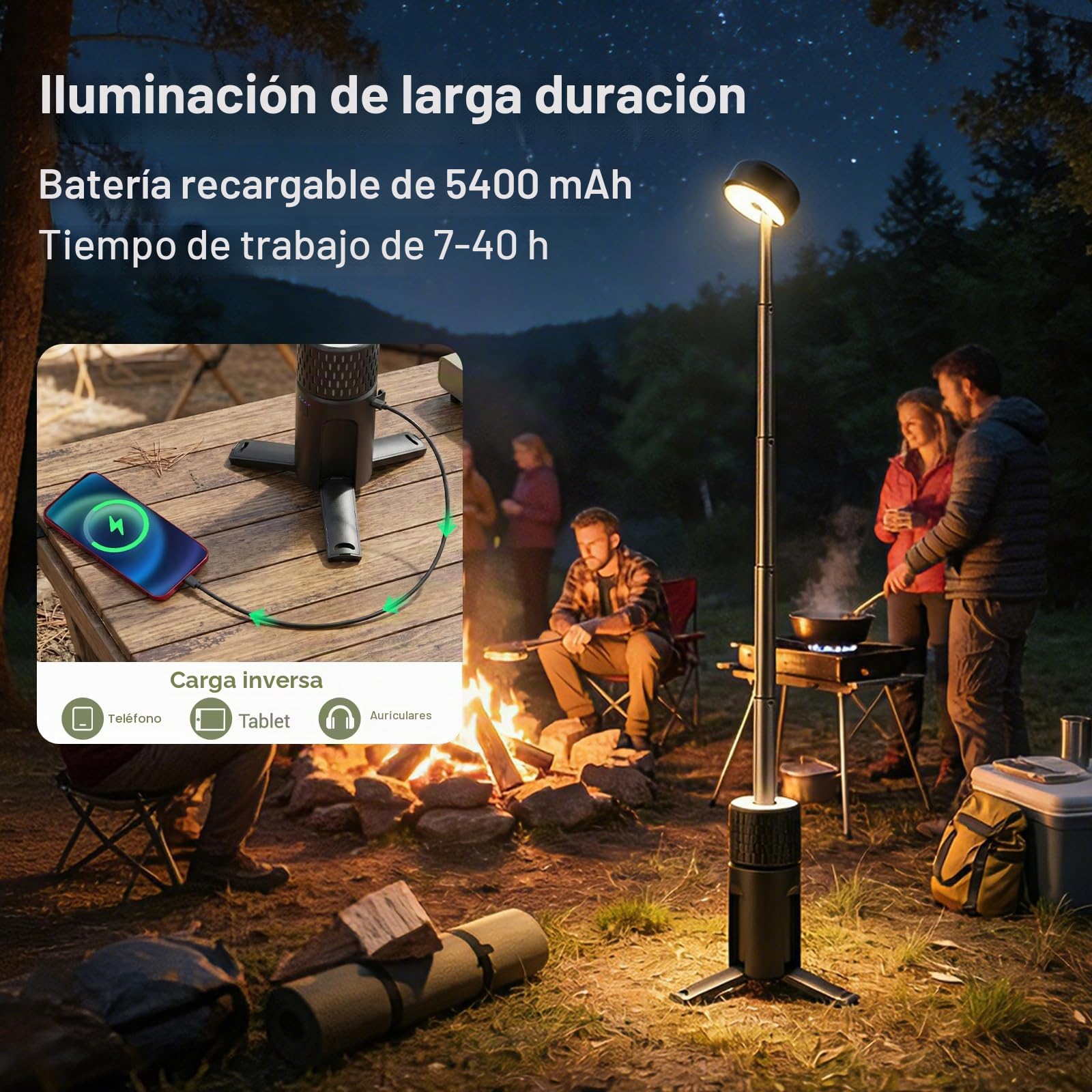 Lámparas telescópicas recargables para acampada de 5400 mAh, IP54