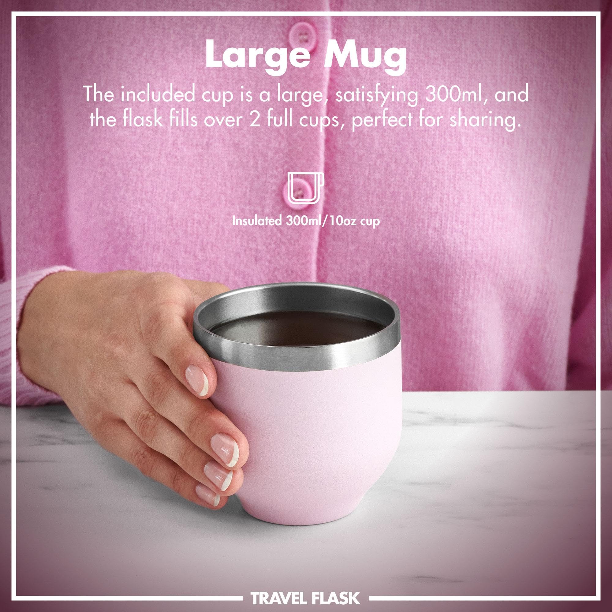 ION8 Vacuum Insulated ThermoShield Flask for Hot Drinks or Cold Drinks Large Insulated Mug, 2 Cups Capacity, Magnetic Cap - Image 3
