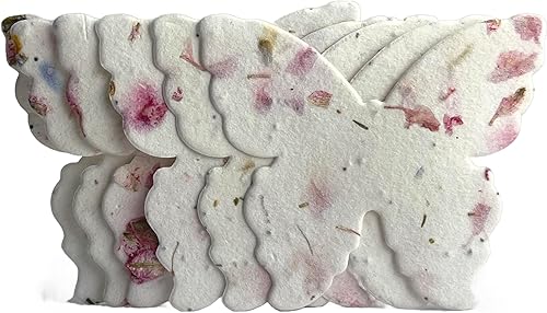 Juego de 24 mariposas de papel de semillas con 100% fibras recicladas y pétalos #17s - 3 pulgadas
