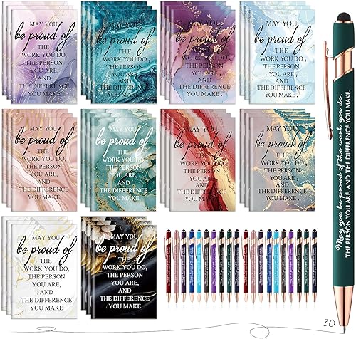 60 piezas de regalos de agradecimiento a los empleados, 30 mini cuadernos inspiradores, 30 bolígrafos inspiradores con punta de lápiz capacitivo,