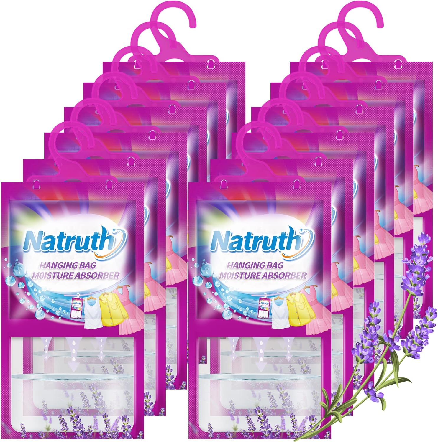 NATRUTH 12PACK Moisture Absorber Bags With Lavender,Desiccant Hanging Bag Use for Kitchen