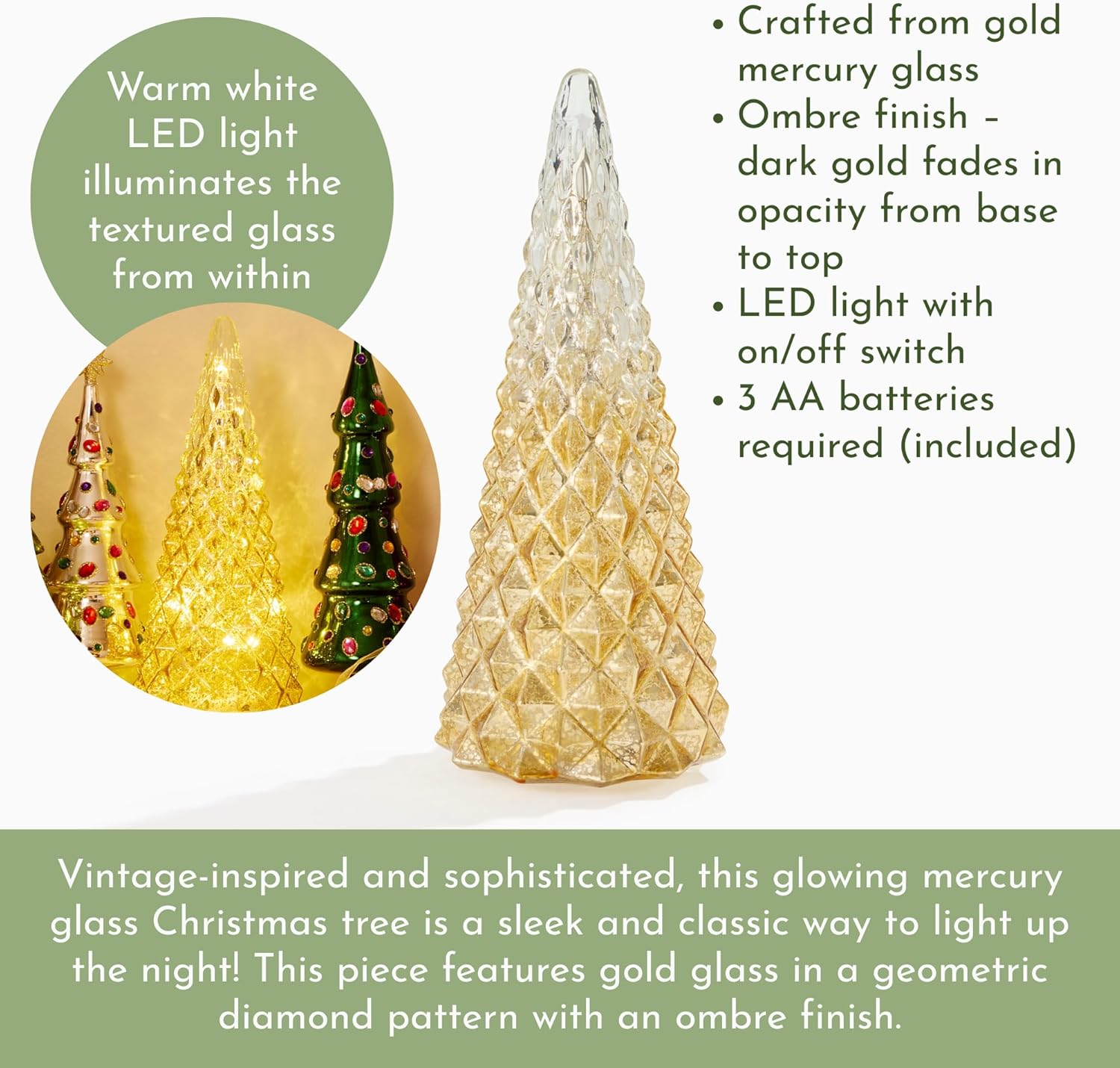 Red Carpet Studios Light-Up Mercury Glass Christmas Tree, 12.6" - Large, Gold Ombre
