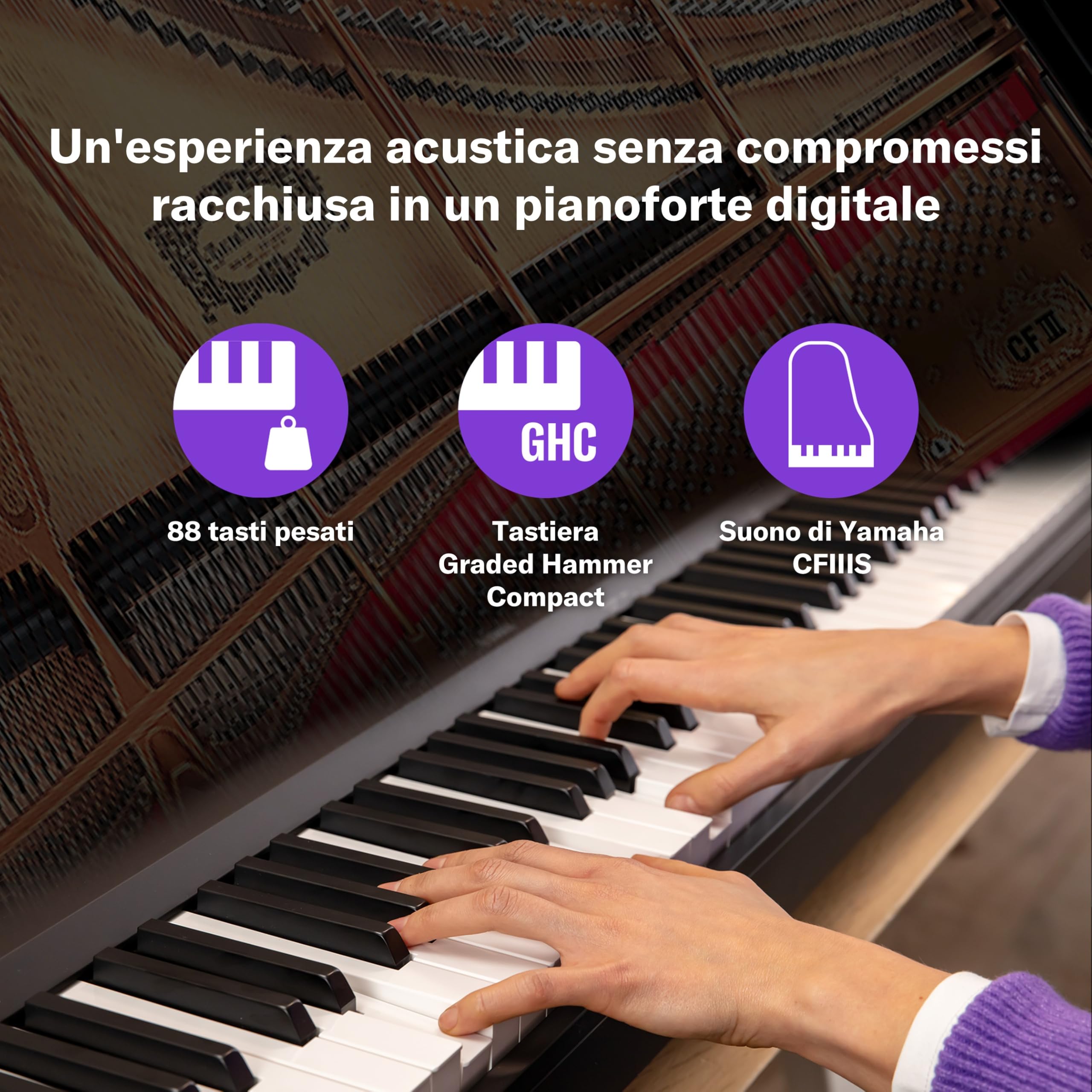 Yamaha P-145BT Digital Piano – Pianoforte Digitale Leggero e Portatile, con Tastiera Graded Hammer Compact, 88 Tasti Pesati e 10 Voci, Bluetooth – Nero