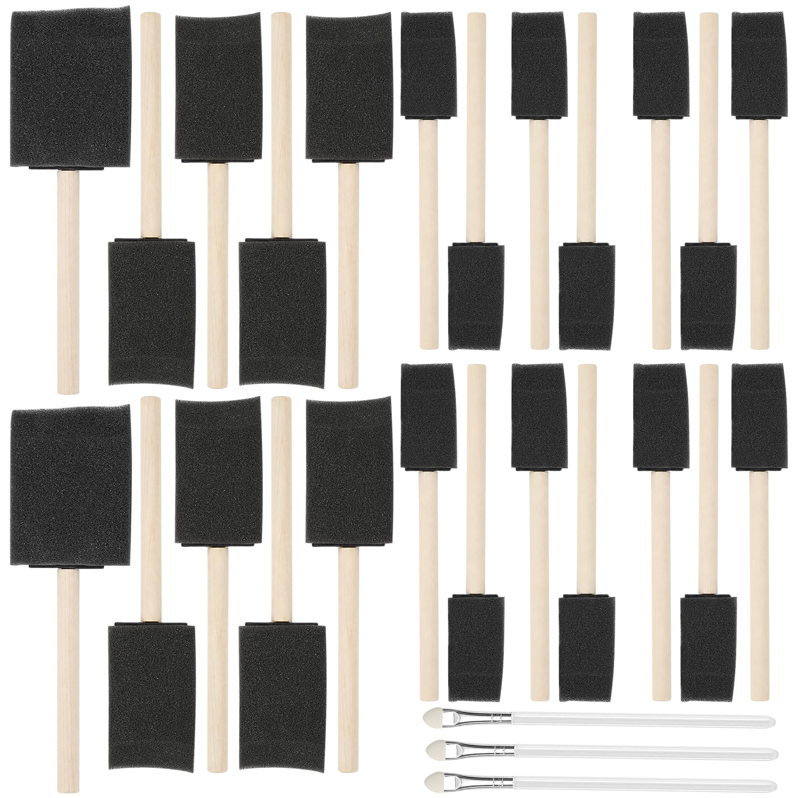 Ligseax Sponge Paint Brushes 27 Pcs, Wood Handle Foam Brush Set