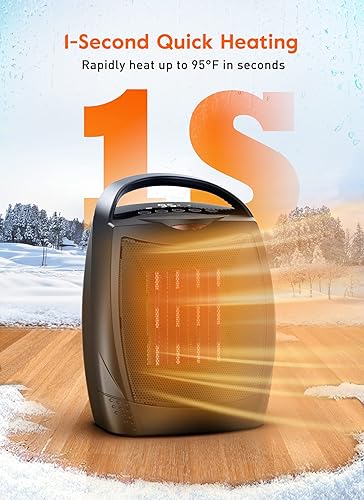Miniatura 3 de Calentador de espacio eléctrico portátil, calentador de cerámica de 1500 W750 W con termostato y sistema de protección múltiple, calienta 200 pies
