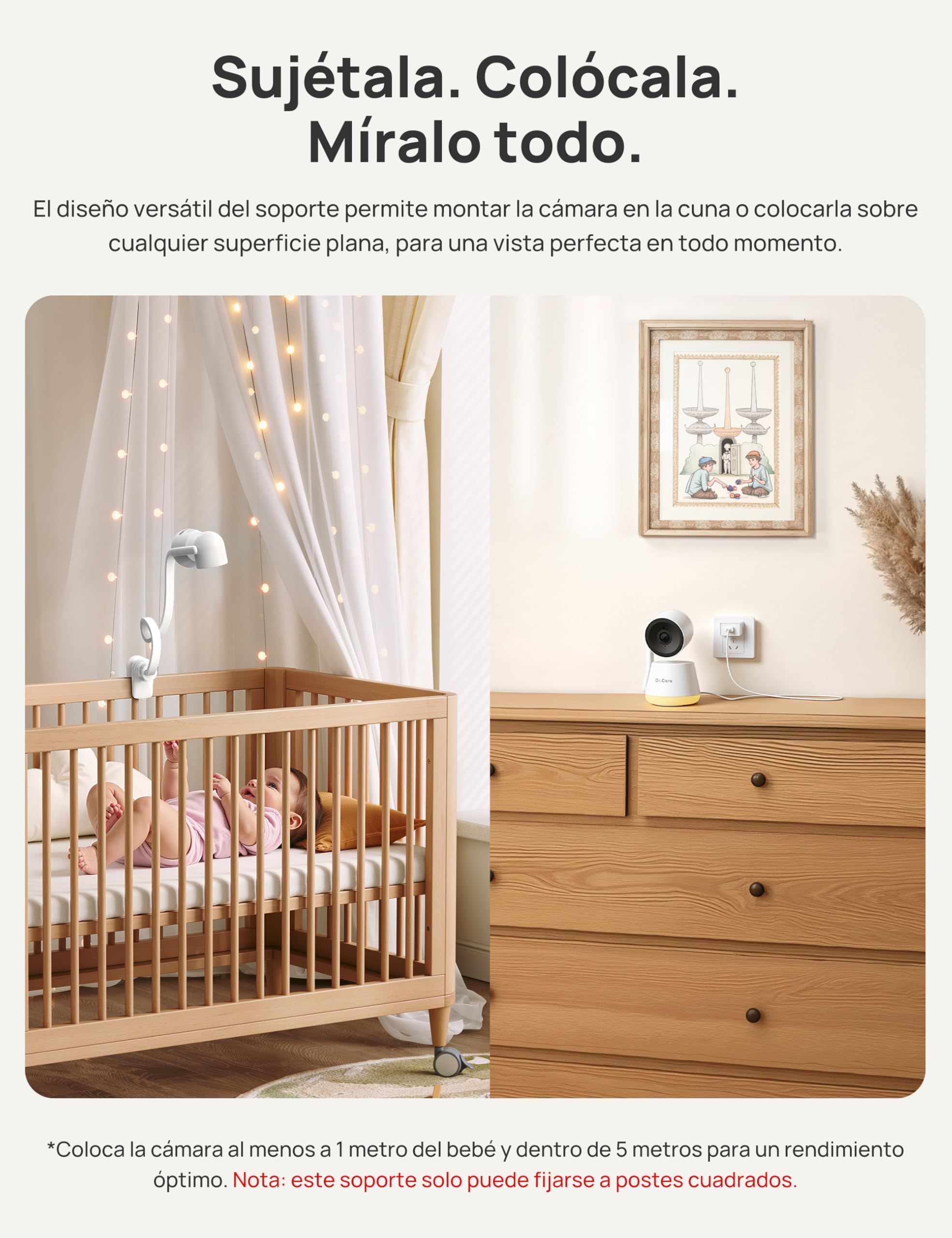 Dr.Care LumiView Cámara Vigilancia Bebé WiFi Inteligente con Clip - Pantalla 5" 1080P & 2K, Control App, Modo Privacidad, Batería 5000mAh, Alertas Llanto y Movimiento, Visión Nocturna, Luz RGB