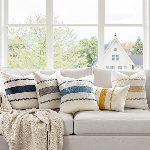 Set of 2 Decorative Pillow Covers Boho Farmhouse Couch Throw Pillows Modern Cotton Cushion Covers Macrame Woven Spring Home Decor for Bed Sofa Chair 18x18 Inch Gray