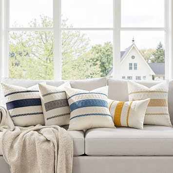 Set of 2 Decorative Pillow Covers Boho Farmhouse Couch Throw Pillows Modern Cotton Cushion Covers Macrame Woven Spring Home Decor for Bed Sofa Chair 18x18 Inch Gray