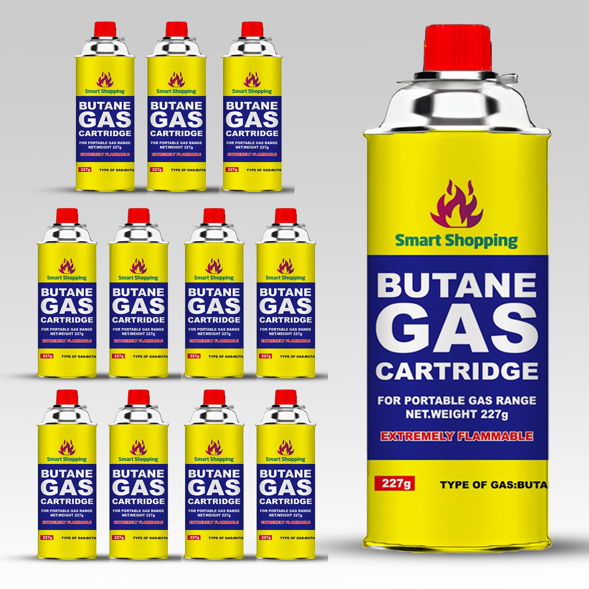 Smart Shopping Yellow Multipurpose Portable Camping Gas Canister – Refill Bottles Butane Gas Canisters For Camping Stove, Bbq, Blowtorch, Heater, Weed Burner & Cooker Pack Of 12