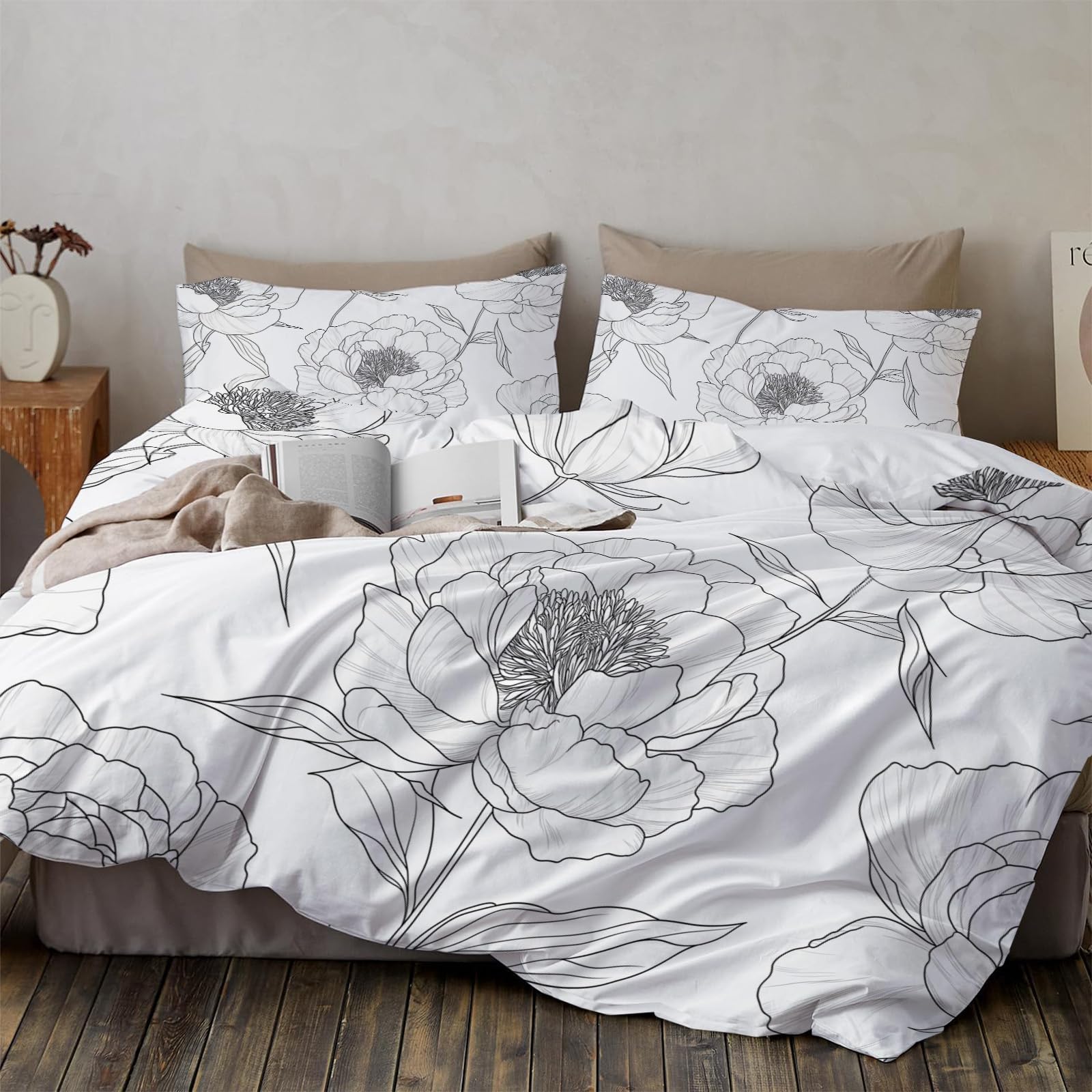 Housse de couette pivoine en microfibre anti-plis pour un lit adulte toujours impeccable