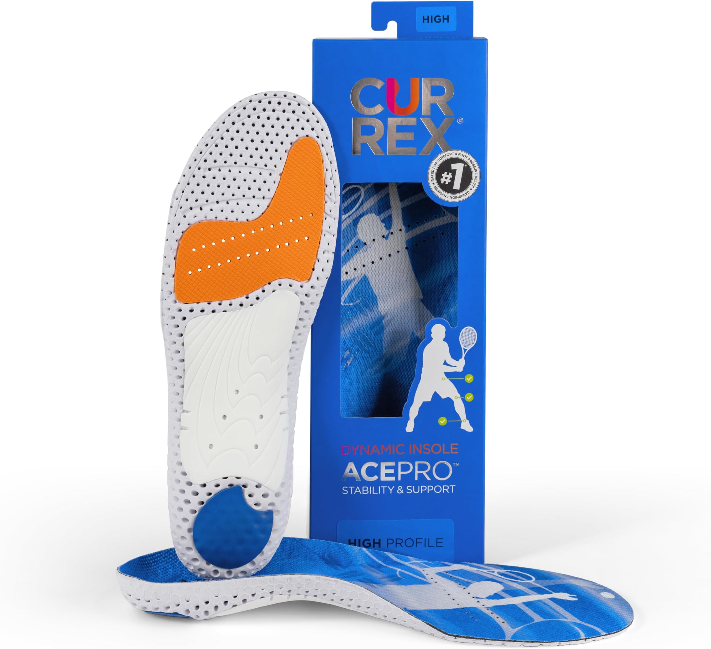 AcePro, Arch Support Insoles for Tennis, Volleyball, Racquetball, Net Sports, Increase Performance & Agility, Court Based Sports Inserts for Men & Women (High Arch, Medium)
