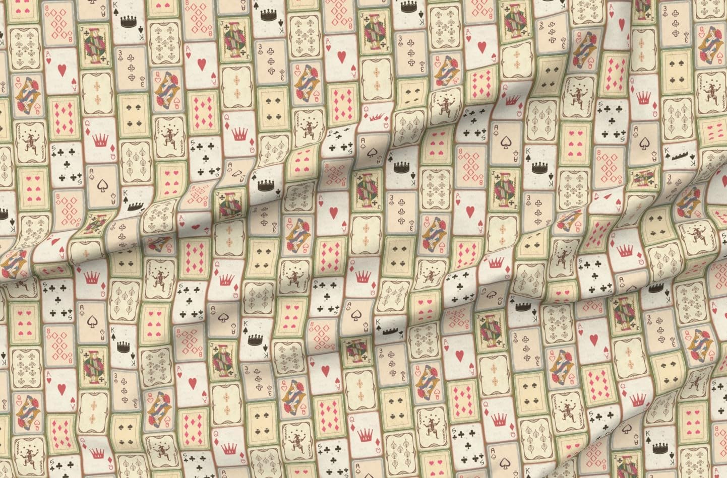 Spoonflower Fabric - Vintage Art Deco Games Cards Deck of Poker Playing Blackjack Game Room Printed on Petal Cotton Fabric Fat Quarter - Sewing Quilting Apparel Crafts Decor