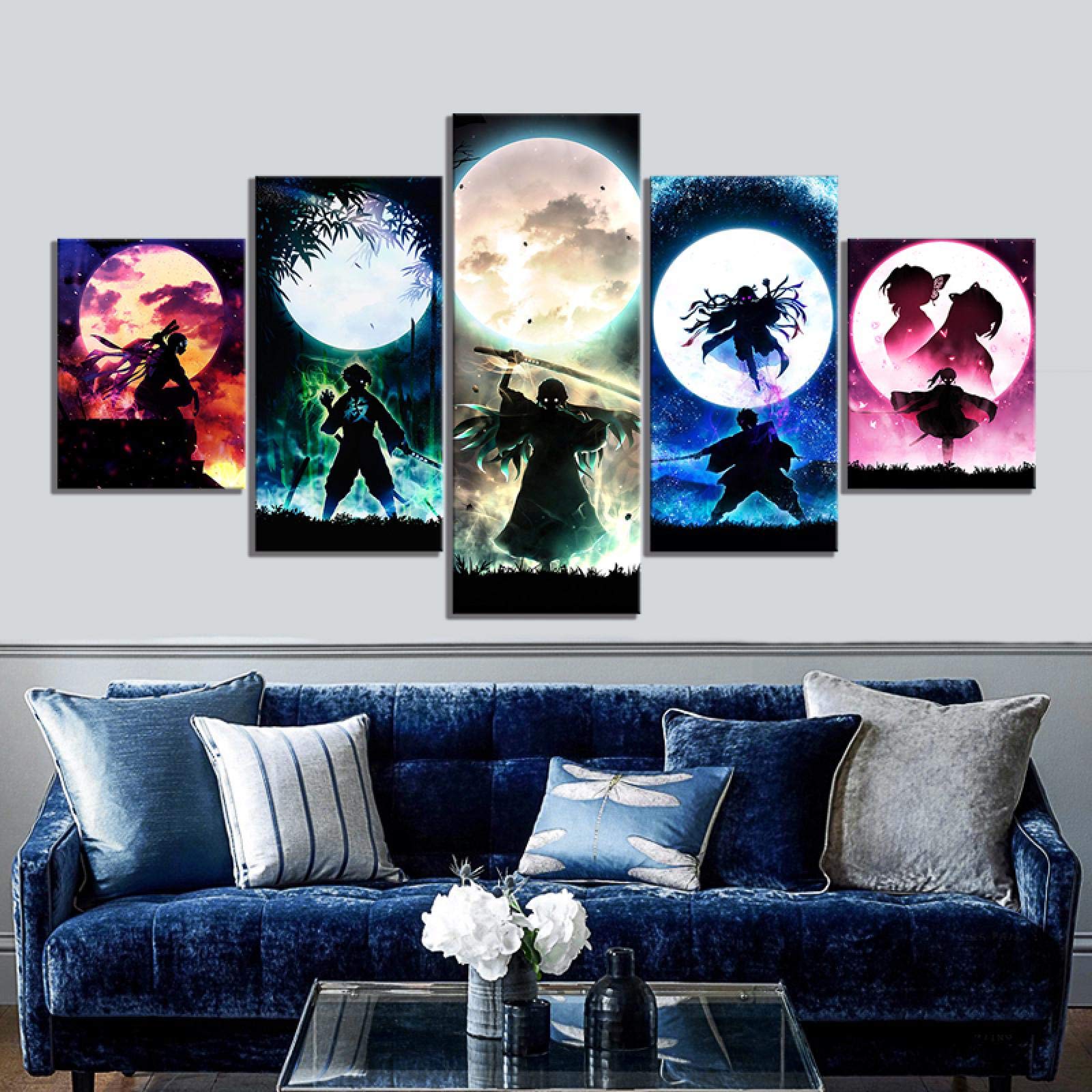 Tableau Naruto Toile 5 Pièces Avec Cadre Sasuke Anime Impression sur Toile Photos pour Salon Chambre décorations pour la Maison(Avec Cadre 50x100cm)