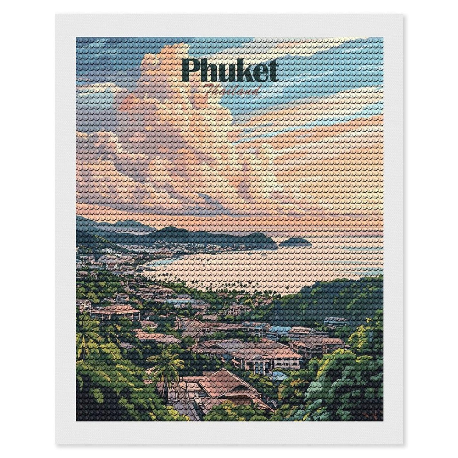 Junmoney Phuket, Thailand Sunset Diamond Painting Set 16"x20", Sparkling Round Gems, Decorate Your Room, Fun Craft Experience, Modern Decor