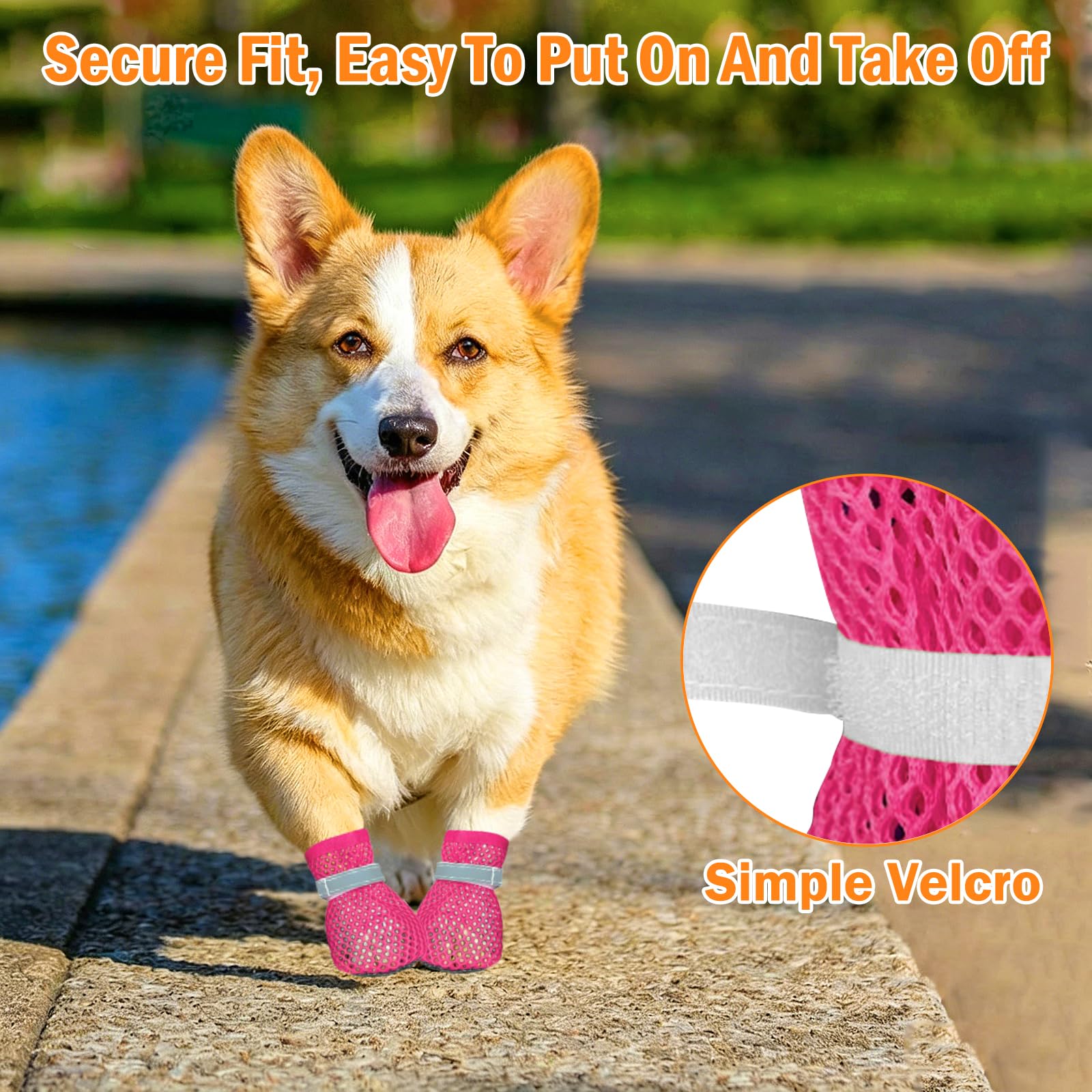 4 PCS Bottes de Protection Chien, Botte Chien Ete, Chaussures pour Chiens été, Respirant Et Confortable, Convient à Une Utilisation Intérieure Et Extérieure en Ete/Rose M