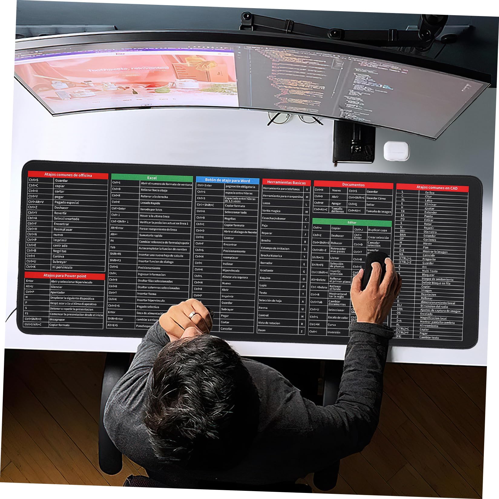 Veemoon Excel Spickzettel Mauspad 300x800x3mm rutschfest Gummi Stoff Schreibtischunterlage Office Homeoffice