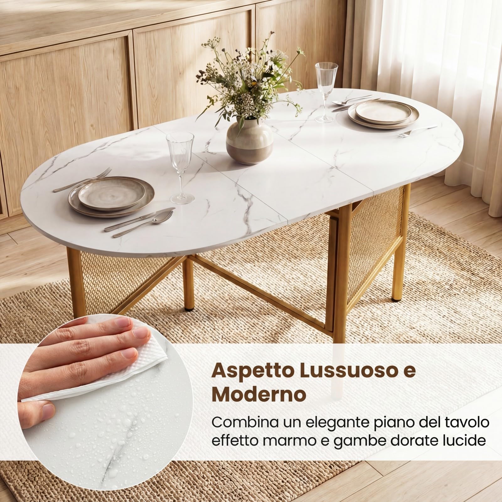 COSTWAY Tavolo da Pranzo Pieghevole per 6-8 Persone, Tavolo Consolle Estensibile Salvaspazio con Ali Ribaltabili con Ganbe in Metallo per Cucina e Soggiorno, 150 x 80 x 76 cm (Bianco)