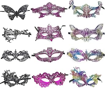 12 Pcs Lace Masquerade Mask Women Venetian Masks for Holiday Parties Prom Ball Halloween Mardi Gras Venetian Costume Accessory, Build Intrigue Around Your Hidden Identity