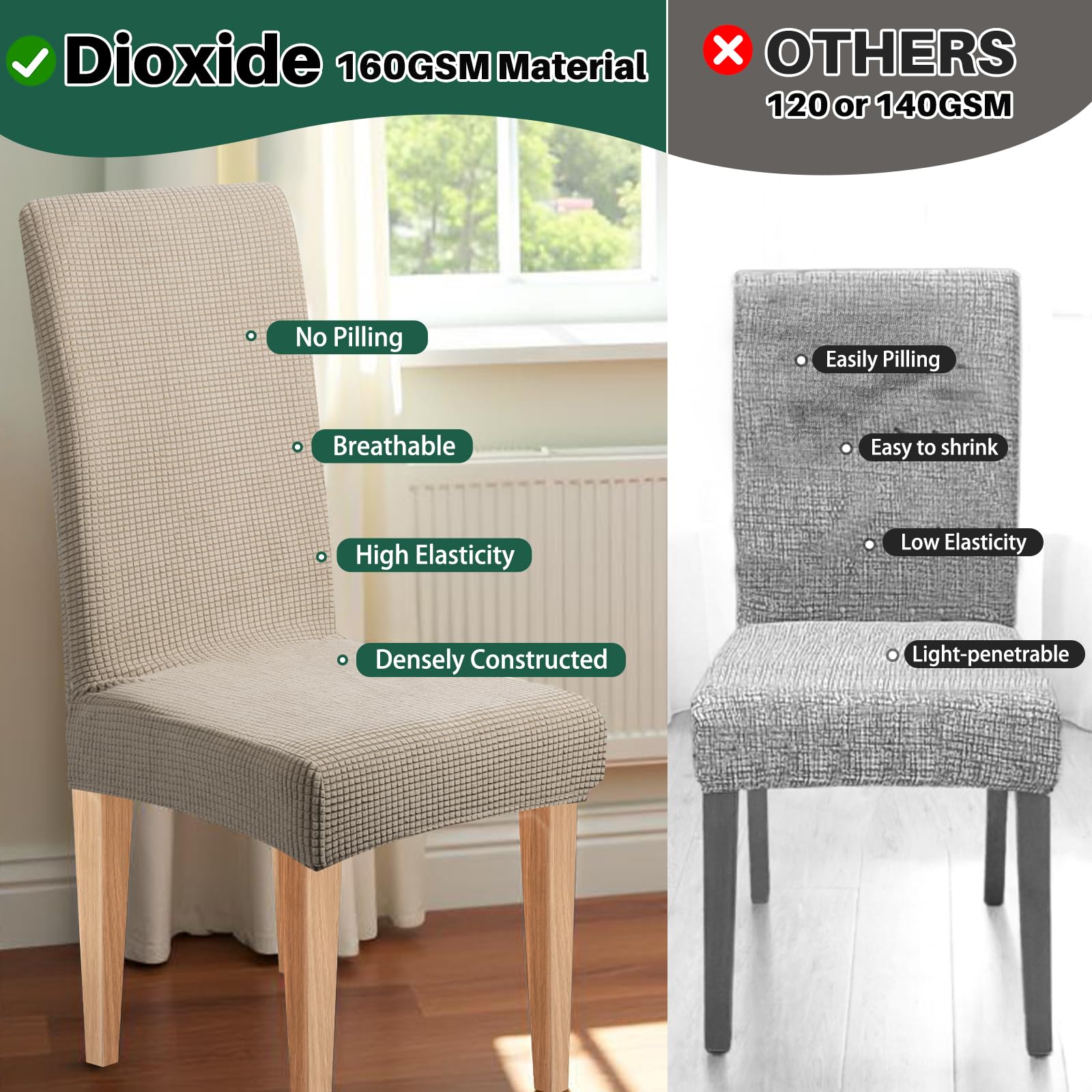Dioxide Coprisedie con Schienale Elastico Copri Sedia da Cucina Tessuto Jacquard Antimacchia,Universali Coprisedia Elasticizzati, Moderno Fodera Sedia per Soggiorno,Cucina,Casa (Cachi,6pc)