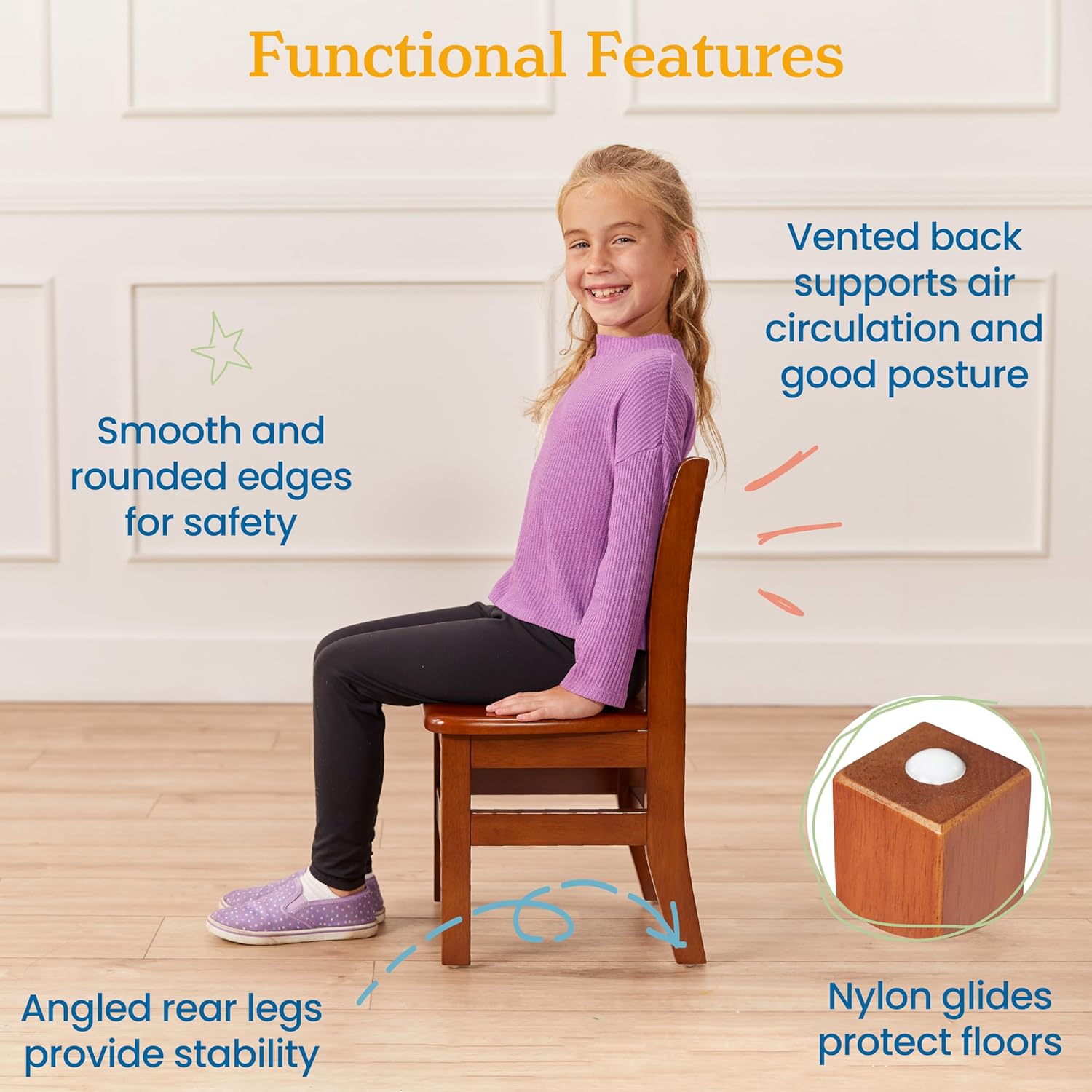 ECR4Kids 30in D Round Hardwood Table and Chair Set, 12in Seat Height, Kids Furniture, Dark Walnut, 3-Piece