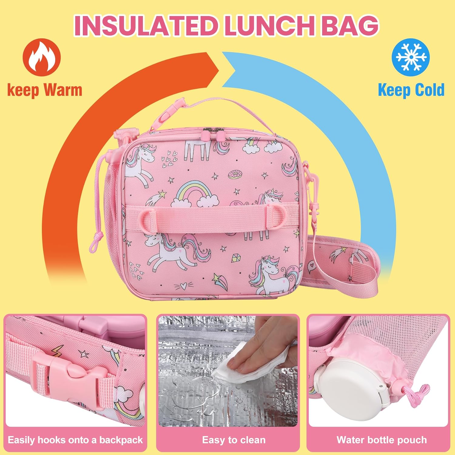 Bento Lunch Box Set for Kids with 9oz Soup Thermo, Insulated Lunch Bag,Leak-proof BPA-free Lunch Food Container with 3-4 Conpartments for School Travel-Pink - Image 3