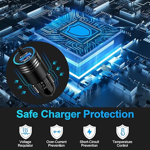 Miniatura 4 de Cargador de Coche Súper Rápido de 48W USB C Adaptador de Coche Rápido Android con Cable de Carga Rápida Tipo C de 30W Integrado para Samsung Galaxy