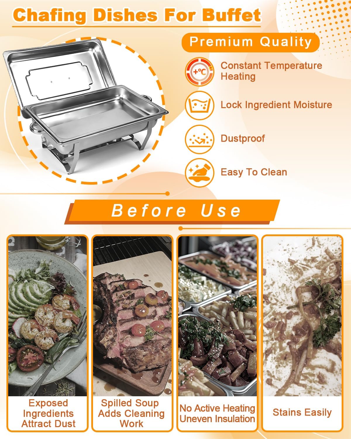 Stainless Steel Chafing Dish Buffet Set with Folding Frame, Food Warmer for Parties, Catering, Banquets, and Weddings (1)