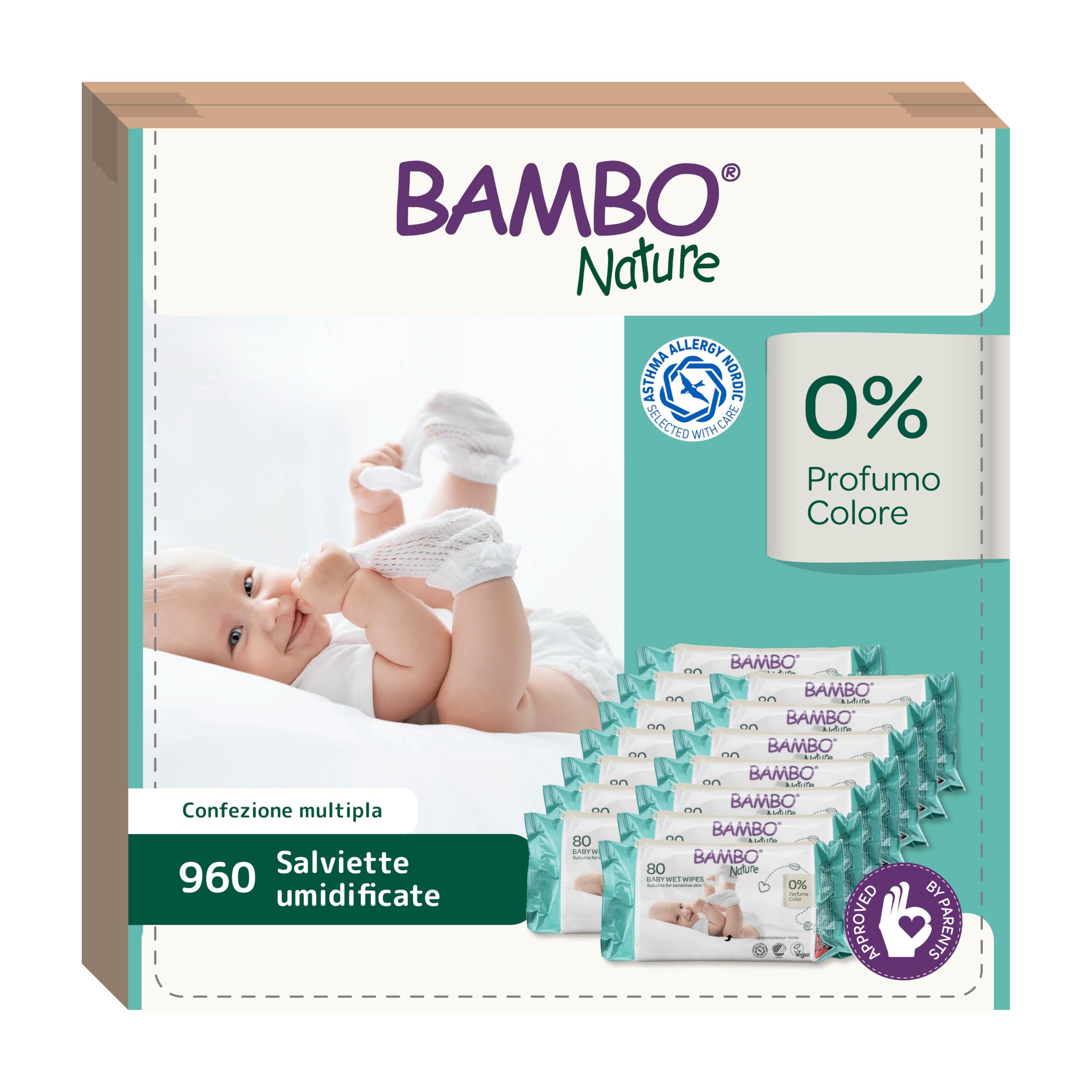 Bambo Nature umidificate e delicate per bambini - 12x80 salviette | Confezione multipla di salviette umidificate | Senza profumo e ipoallergeniche | Adatte alle pelli sensibili e ai neonati