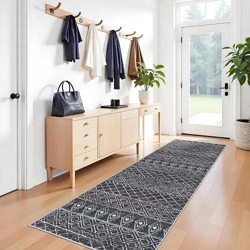 BYYVOO 3x10 Washable Moroccan Non Skid Runner (Black)