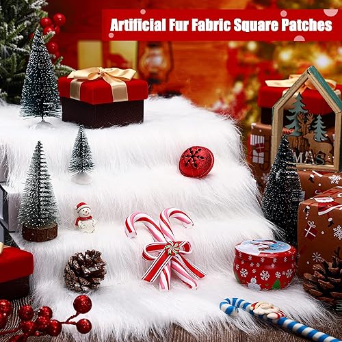 Miniatura 3 de Jetec 4 piezas de piel sintética blanca de 10 x 20 pulgadas, cuadrados de tela de piel sintética de Navidad, parches de tela de Halloween, felpa