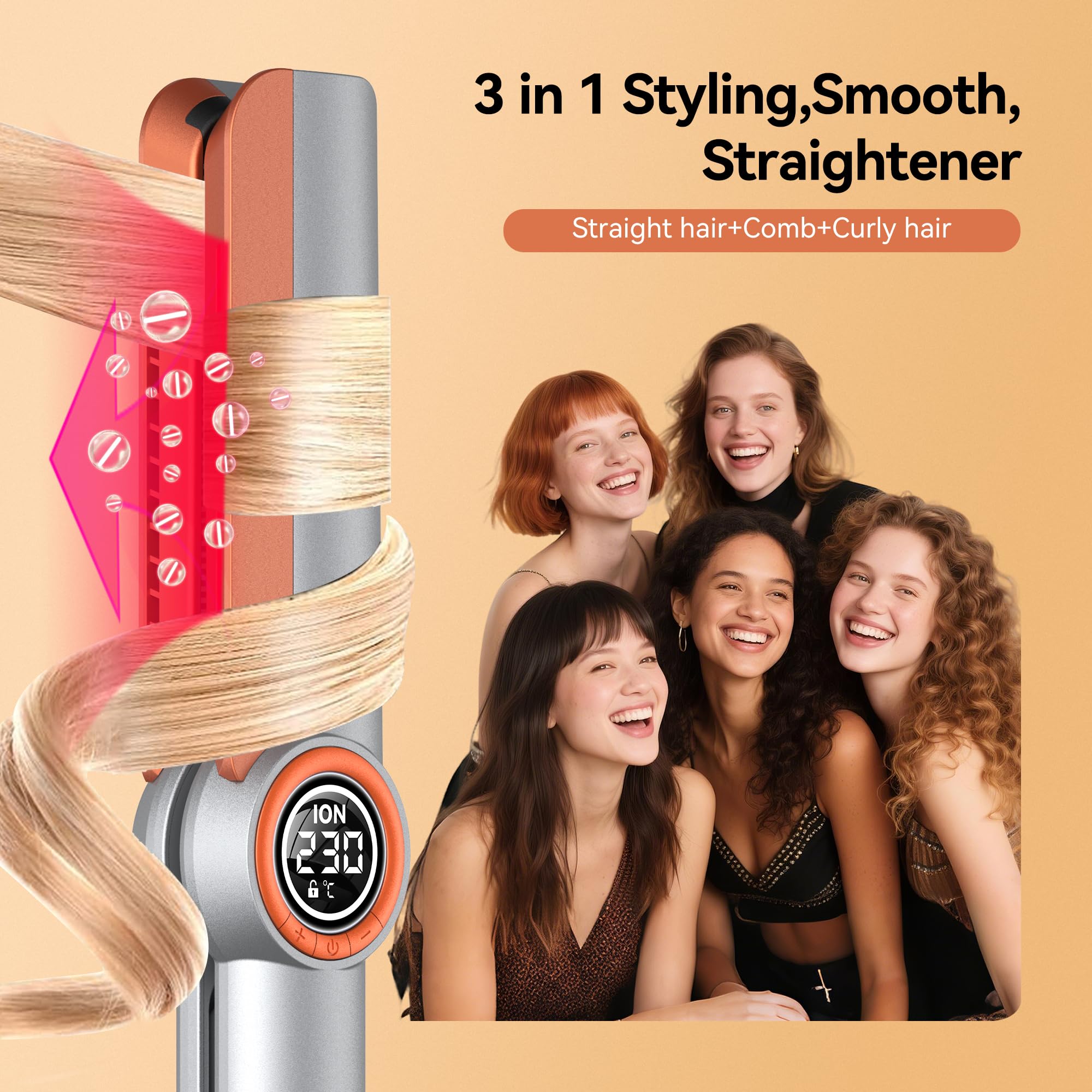 Lisseur Professionnel, Fer a Lisser, Wide Hair Straightener, Lisseur Boucleur Cheveux 2 en 1 avec Peigne, Plaque Cheveux 5 Températures, Lisseur Cheveux Professionnel Double Tension Voyage LCD