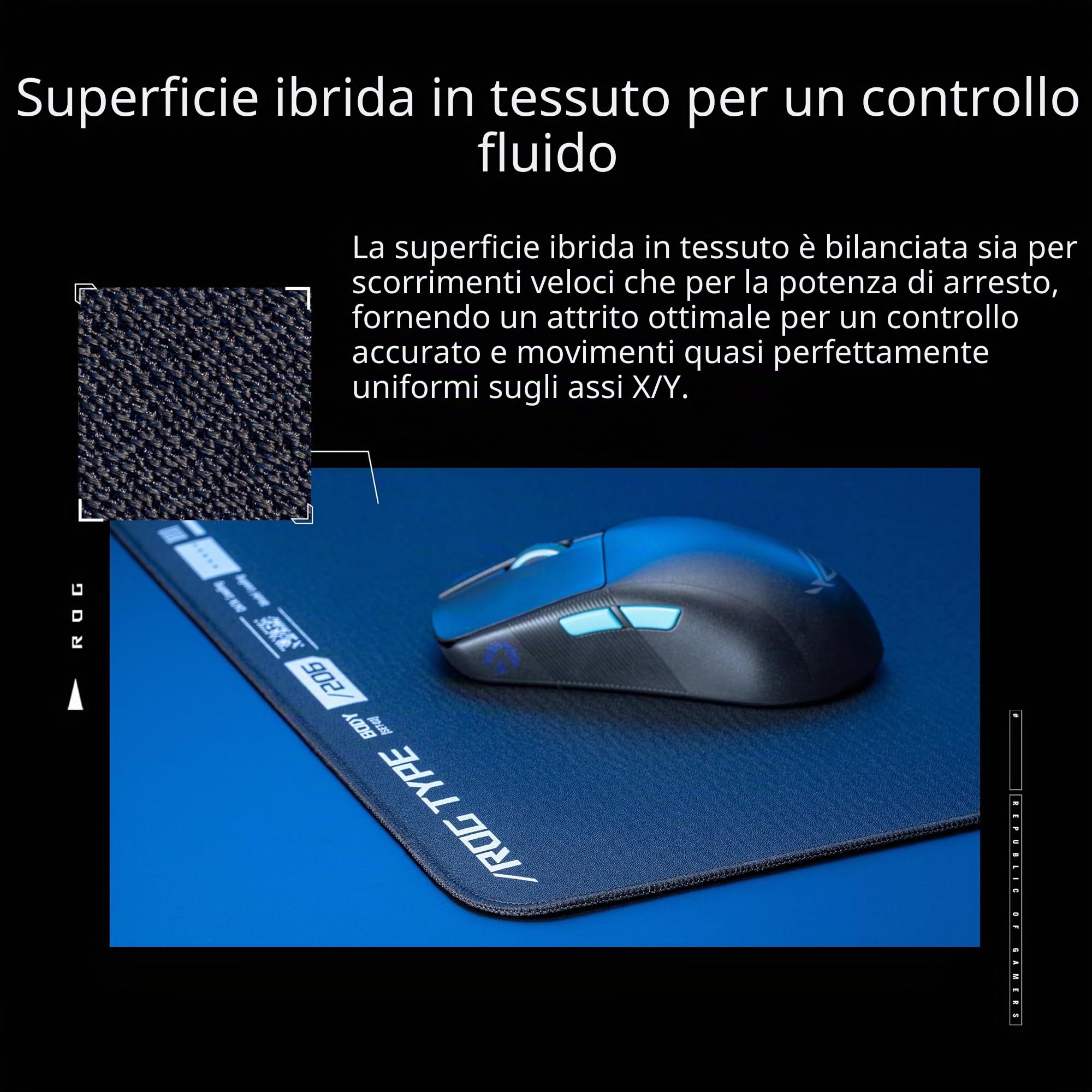 ASUS ROG Hone Ace XXL Tappetino per mouse da gaming, base in memory foam ad alta densità, materiale in tessuto ibrido, 400 x 900 x 3 mm, per giochi Esports e FPS, nero