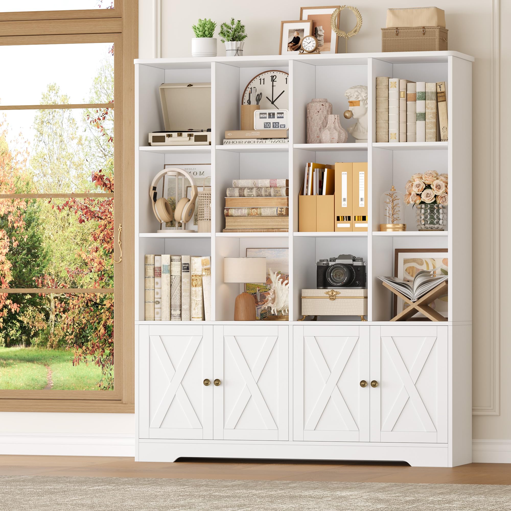 FirFurd 144.8cm Libreria, Libreria da Parete a 12 Scomparti, Bianco