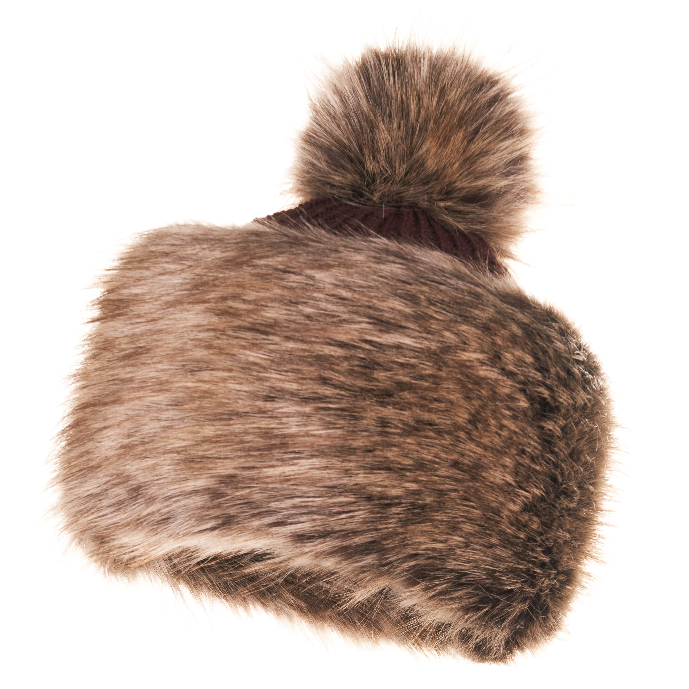 Futrzane Classic Pom Hat - Ladies Faux Fur Trim Hats - Warm Winter Cap for Women (S, Brown Classic)