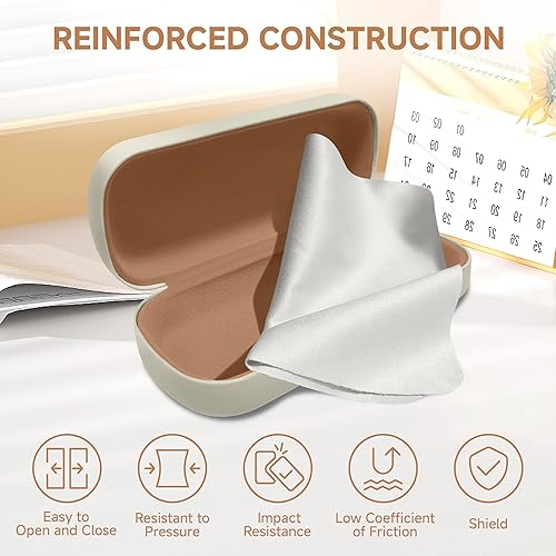 Miniatura 5 de Estuche para gafas de sol, funda rígida de piel sintética para gafas de sol, Beige