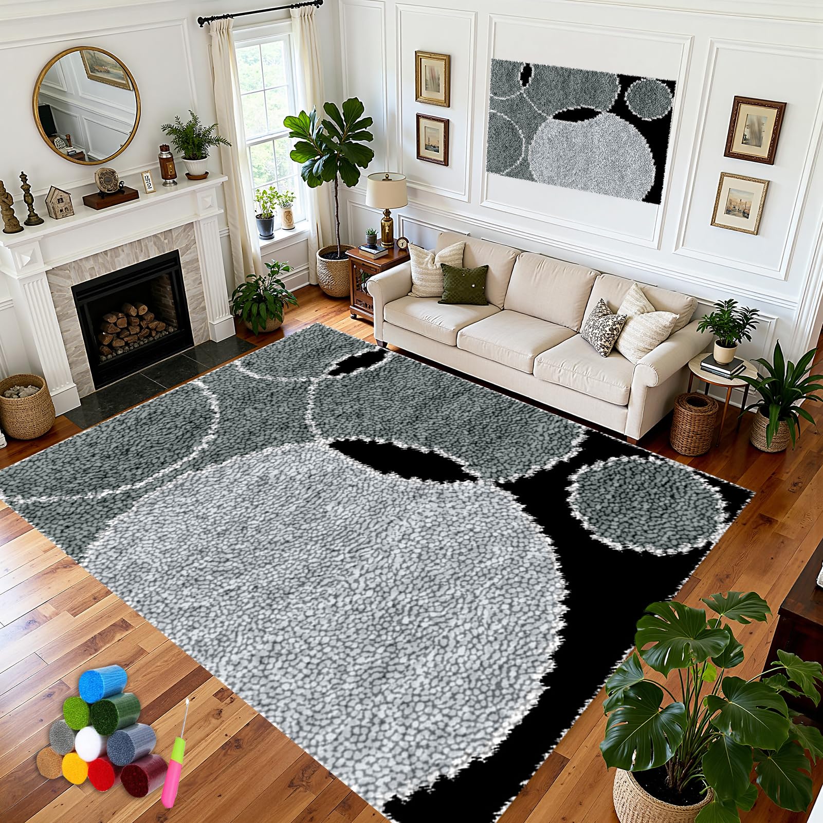 Bnehwogu 130 x 150 cm, zestaw haczyków na zatrzask dla dorosłych i początkujących – zrób to sam dywan gobelin z nadrukowanymi wzorami – zestaw dywaników z haczykiem zatrzaskowym, haft, robótki ręczne
