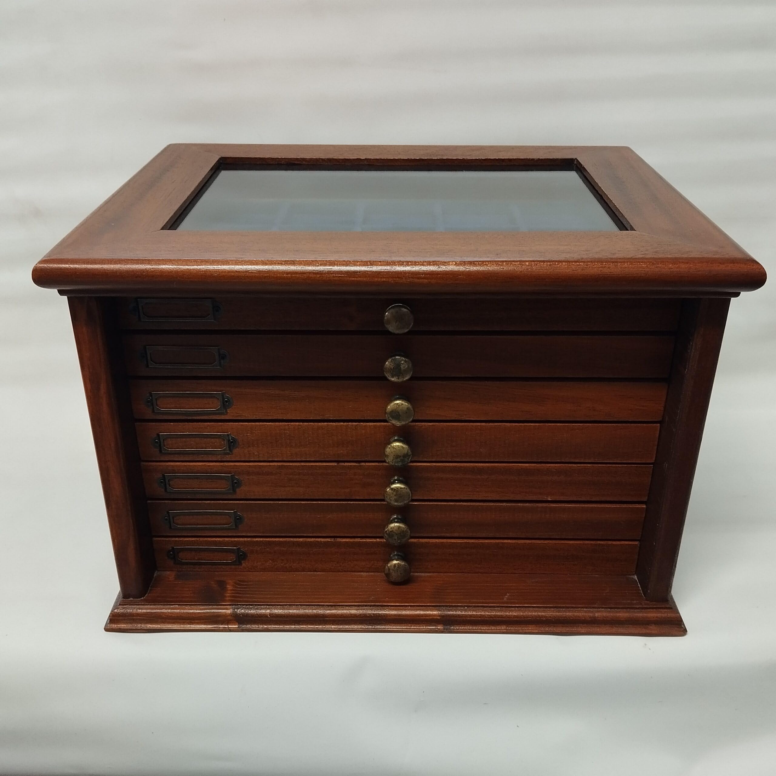 Monetario de Madera con 7 cajones y Terciopelo, Mueble Expositor para Monedas y medallas Hecho a Mano, con luz LED, Personalizable – artesanía Italiana