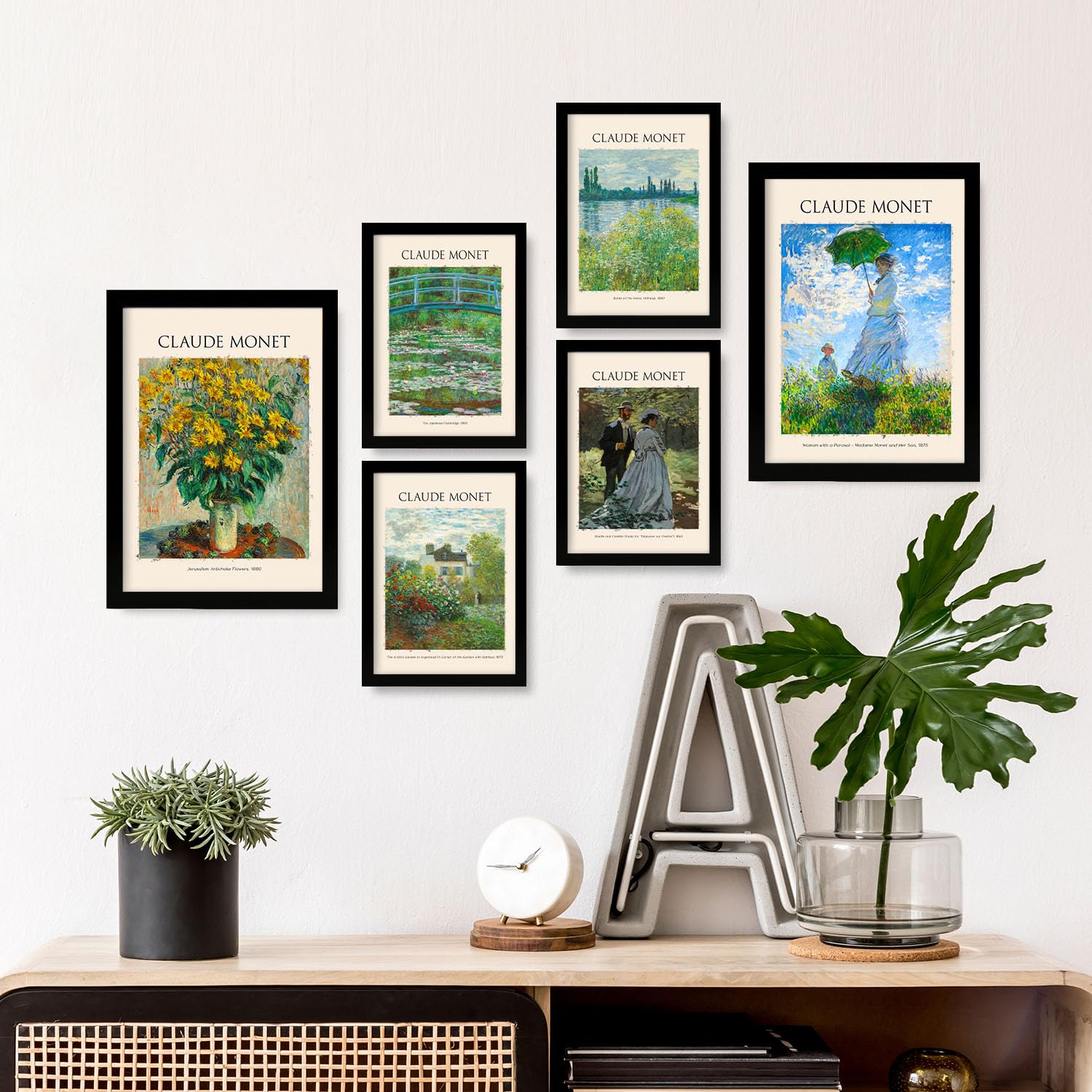 Nacnic Lámina poster de Monet. Galería del pintor. Cuadros decorativos para tu salón, dormitorio, hogar. Estampados de arte de pared. Tamaños A4 y A3 con marcos negros