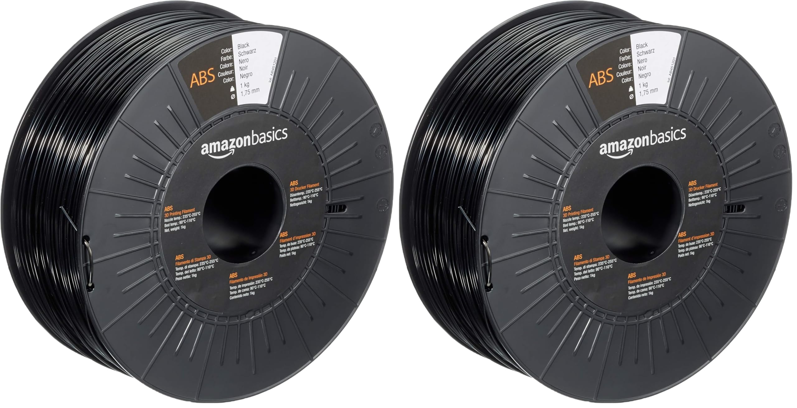 Amazon Basics Filament ABS pour imprimante 3D 1.75 mm Noir Bobine 1 kg (Lot de 2)