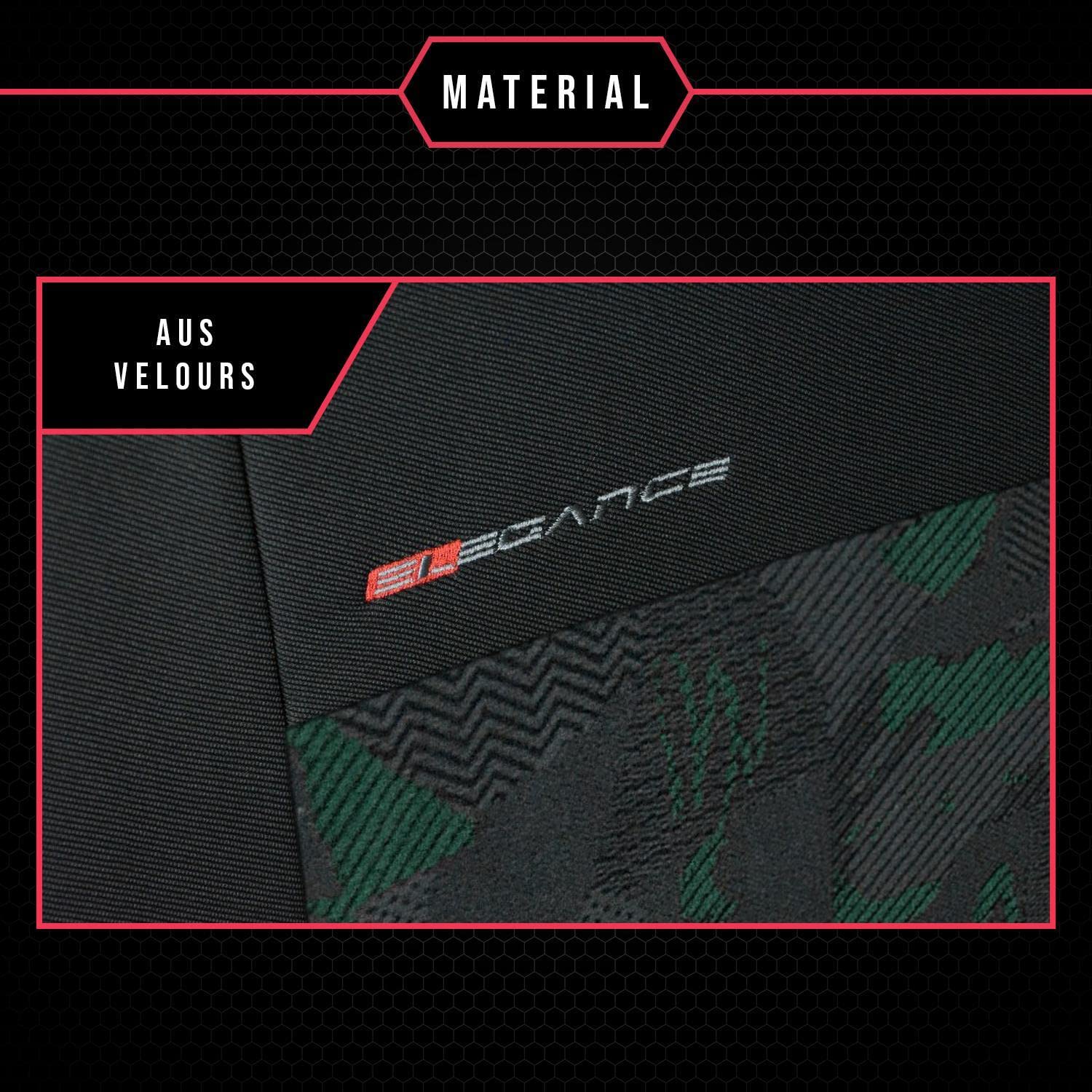 3er Set Autositzbezüge PKW universal | Auto Sitzbezüge Polyester Grün für Airbag geeignet | für Vordersitze und Rückbank | 1+1 Autositze vorne und 1 Sitzbank hinten teilbar 2 Reißverschlüsse
