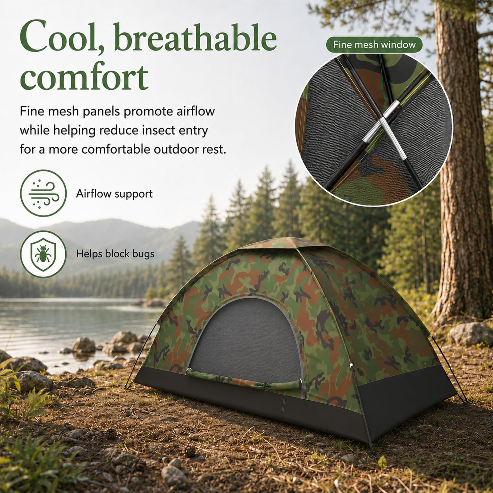 Pop-Up Wurfzelt für 3–4 Personen, wasserdichtes Camping Zelt, leichtes Schnellaufbau Einwand-Zelt, tragbares Outdoor Zelt für Strand, Festival, Wandern & Camping