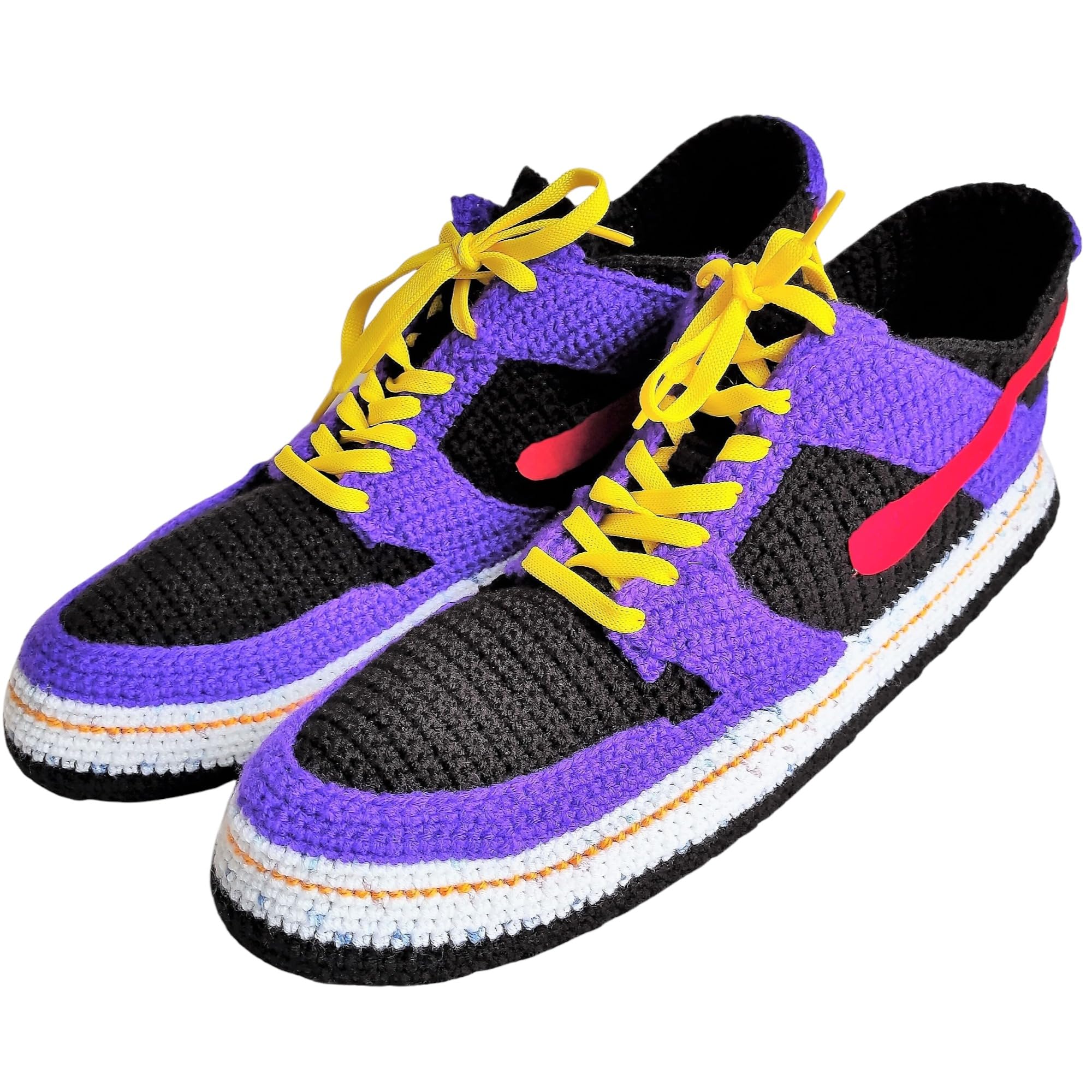 Low-Top Purple Basketball Sneaker Slippers Cozy Retro Knit Wool Booties Men Women Soft Plush Crochet House Push Shoes