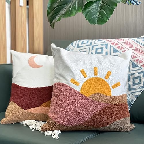 Miniatura 4 de Molili Fundas de almohada bohemias copetudas, fundas de almohada de sol decorativas de mediados de siglo, funda de cojín bohemia para sofá,