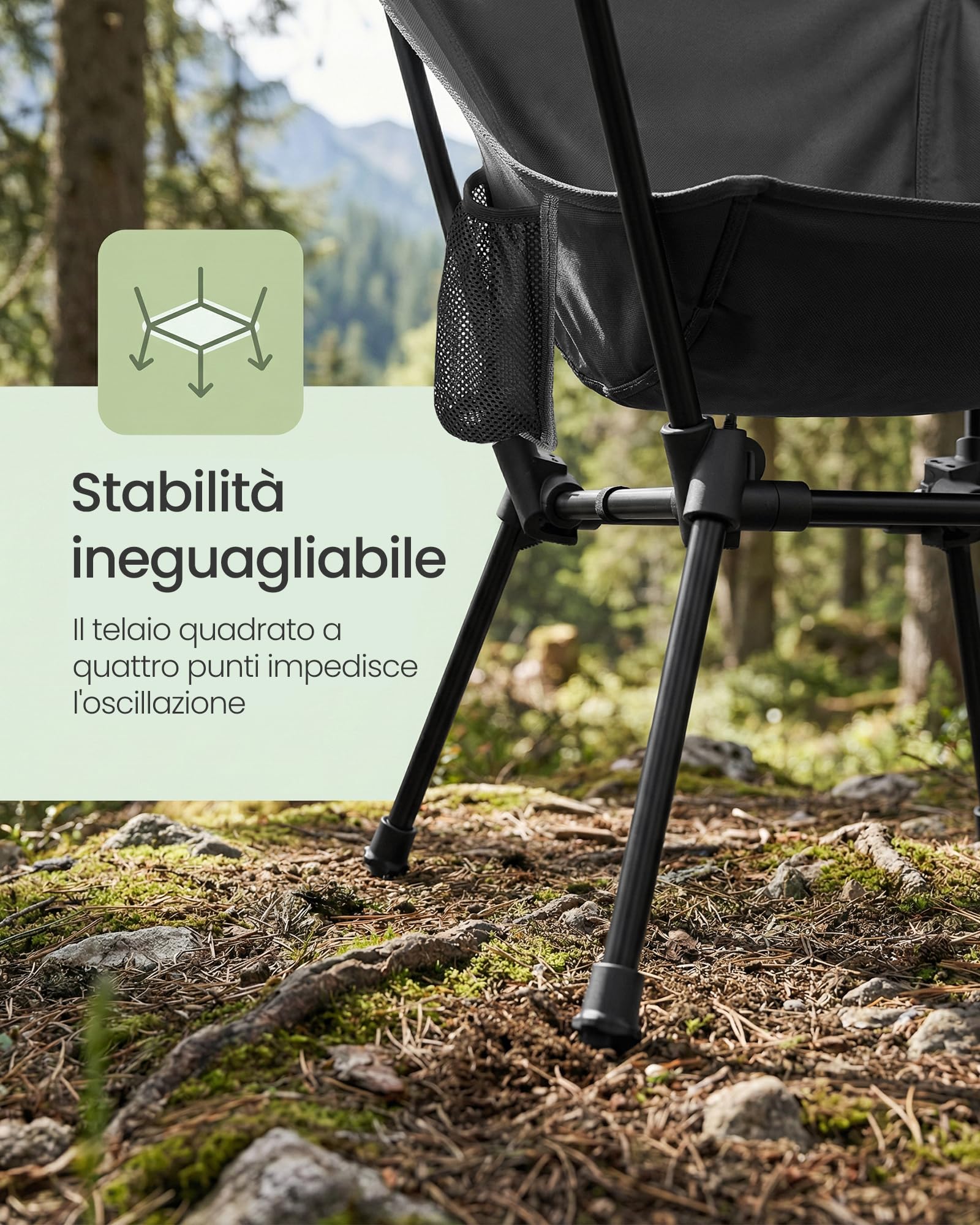 SONGMICS Sedie da Campeggio, Set di 2 Sedie da Esterno, Altezza Regolabile, Struttura in Acciaio, Portata 150 kg, 2 Tasche, per Campeggio, Viaggi, Nero GCB052BZ01