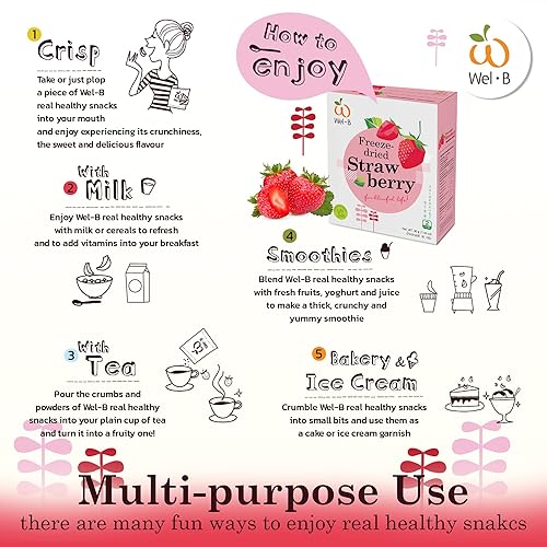 Miniatura 4 de Wel-B Bocadillos de frutas liofilizadas, fresas frescas liofilizadas para obtener una textura saludable y crujiente mientras conservan el sabor