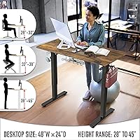 Vista 6 de SHW - Escritorio de pie eléctrico de altura regulable con memoria - 48 x 24 pulgadas, marrón rústico