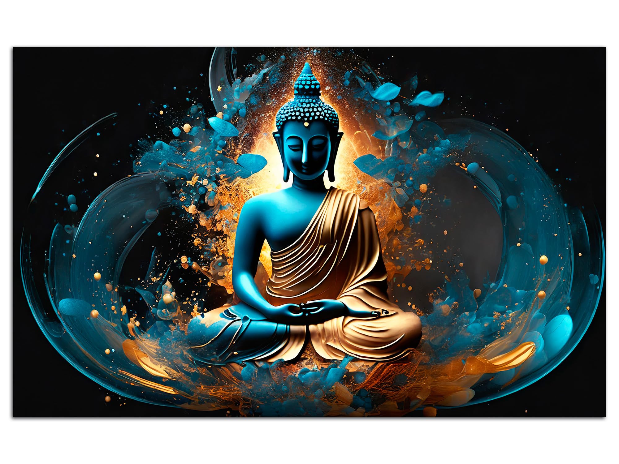 DECLINA, Décoration murale tableau, tableau deco home, tableau deco murale salon, Tableau toile déco zen Illumination Bouddha, 120x80 cm