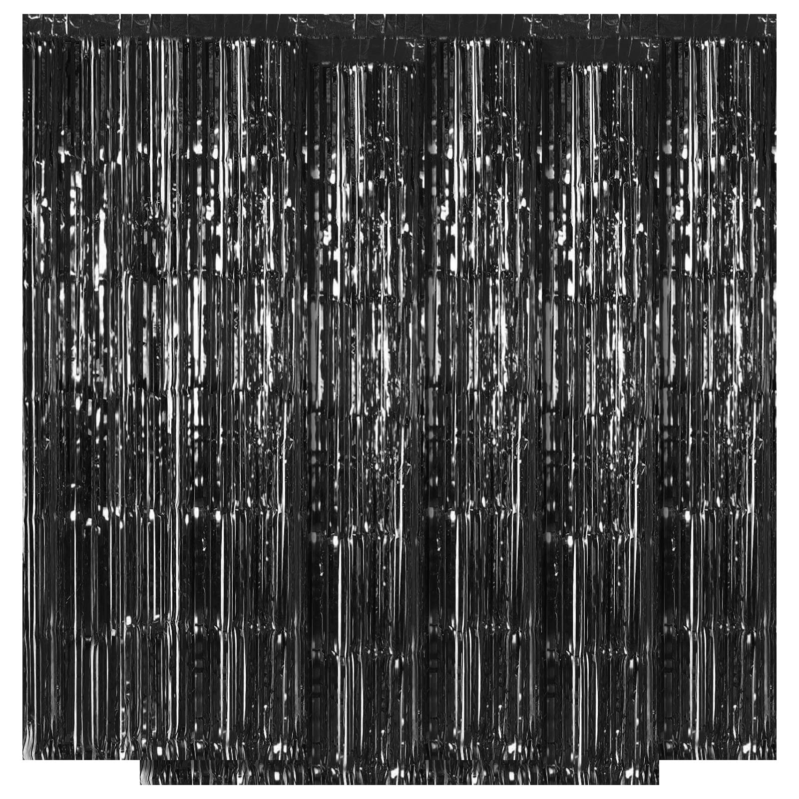 Ohiyoo Black 5 Pack Foil Fringe Curtain Backdrop, 3.2Ft X 8.2Ft Metallic Tinsel Foil Fringe Curtains, Tinsel Backdrop Streamers For Birthday Party Decoration Halloween Christmas Holiday Decor (Black)