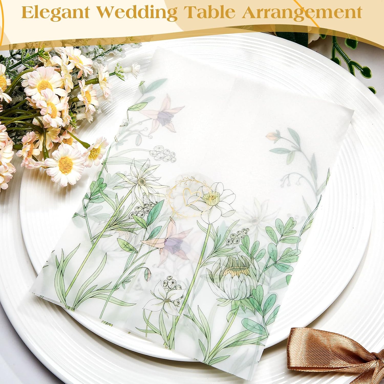 Marspark 100 Pcs Vellum Jackets for 5x7 Invitations Floral,Multicolor
